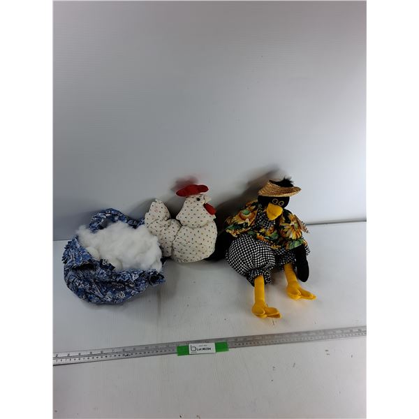 Handcrafted Stuffed Rooster, Stuffing Filled Hat, Stuffed Crow