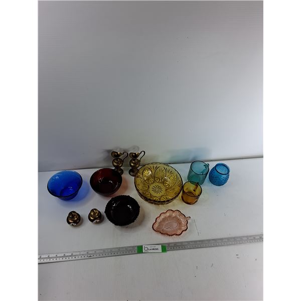 Assorted Items - (2) Ornamental Salt And Pepper Shaker, (5) Glass Dishes, Misc