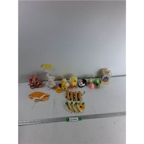 Easter Decorations - Decorative Trowels, Stuffed Ducks, Egg Candles, Misc