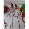 Image 4 : Assorted Christmas Items - Decorative Santa, (2) Christmas Door Hangars, (4) Candle Holders, Misc