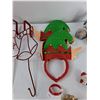 Image 5 : Assorted Christmas Items - Decorative Santa, (2) Christmas Door Hangars, (4) Candle Holders, Misc