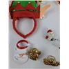 Image 6 : Assorted Christmas Items - Decorative Santa, (2) Christmas Door Hangars, (4) Candle Holders, Misc