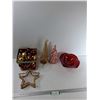 Image 1 : Assorted Christmas Items - Christmas Ball Ornaments, (2) Decorative Christmas Trees, Glass Pedestal
