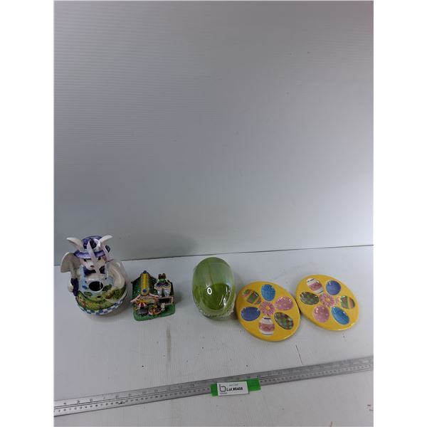 Eastern Decorations- (3) Easter Decorations, (2) Easter Egg Plates