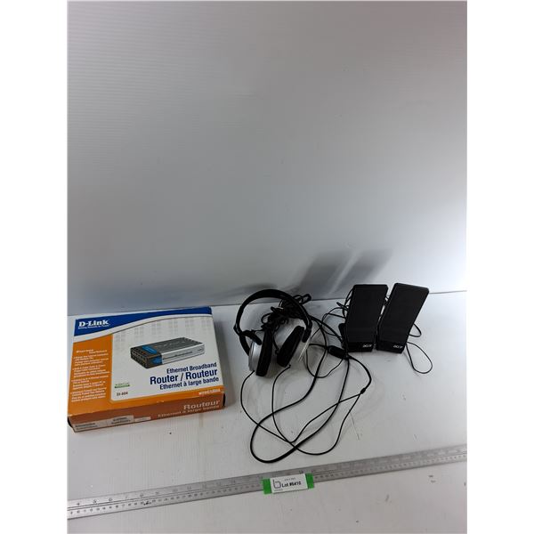 D-Link Ethernet BroadBand Router, Philips Headphones, Acer Speakers - As Is