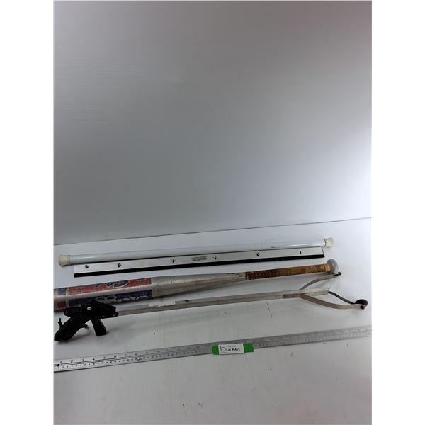 Assorted Items - Shower Curtain Holder, Door/Gasket Seals, Metal Baseball Bat, Aluminum Grabber