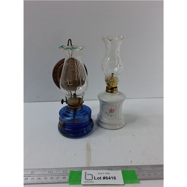 (2) Glass Oil Lamps