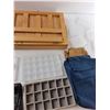 Image 5 : Assorted Items - (2) Wooden Containers, Plastic Containers, Cloth Bag, Misc