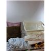Image 1 : Assorted Items- Laundry Basket, (2) Pillows , Pillowcases, Misc