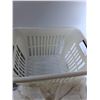 Image 4 : Assorted Items- Laundry Basket, (2) Pillows , Pillowcases, Misc