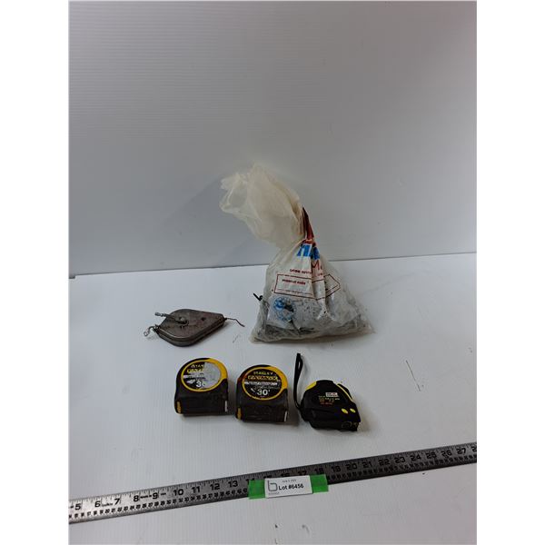 Assorted Items - (3) Measuring Tapes, Chalk Line, Bag Of Nails