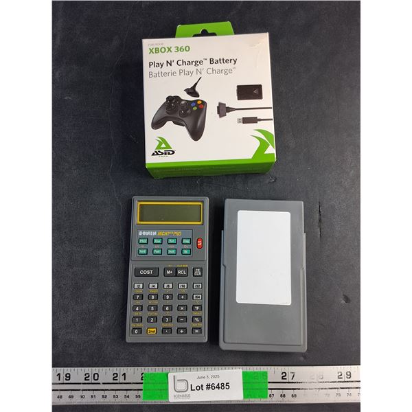 Xbox 360 Play N Charge Battery and Sonin Inch Pro Calculator - As Is