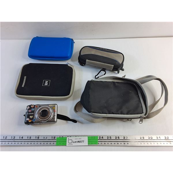(4) Various Cases and Canon Digital Camera - As Is