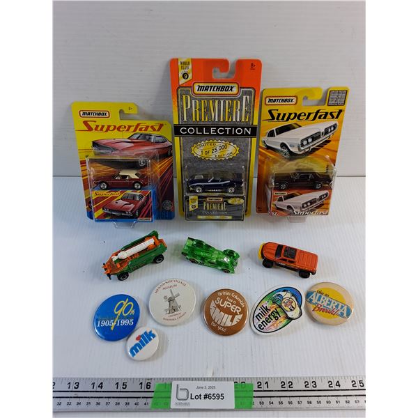 Various Match Box Cars and Shirt Pins
