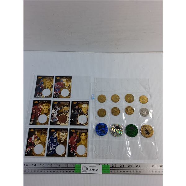 Hockey Coins Lot - (8) Hockey Coins, (4) NHL Logo Slammers & (8) Pinnacle Mint Hockey Coin Cards