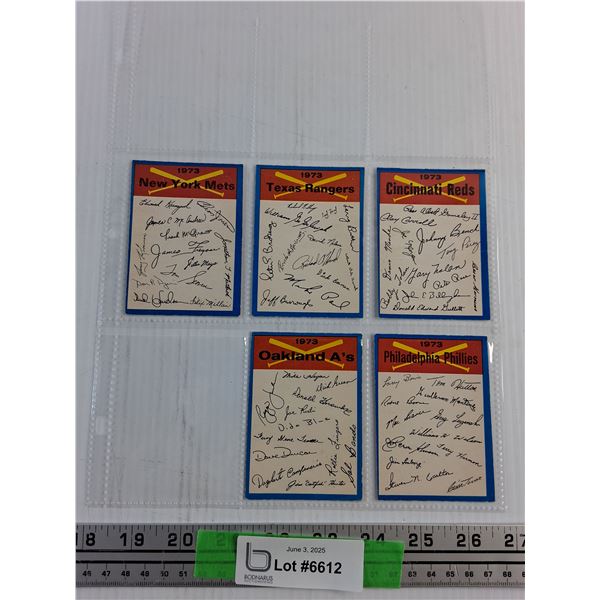 (5) 1973 O Pee Chee MLB Team Check List Cards