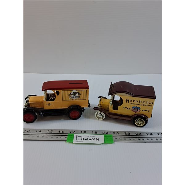 (2) Delivery Truck Coin Banks (Some Wear) - 1:18 Scale Model