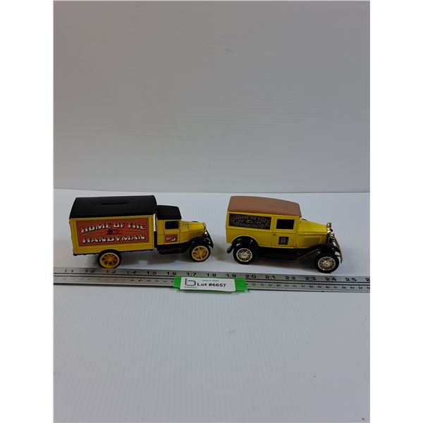 (2) ERTL Home Hardware Coin Bank Delivery Truck Die Cast Model - 1:32 Scale - AS IS