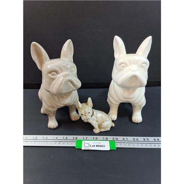 (3) French Bulldog Figurines - Assorted Sizes: 9" Tall & 4" Tall