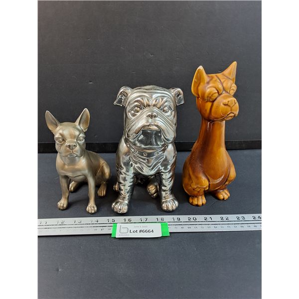 (3) Bulldog Figurines - Assorted Sizes: 9" & 8" & 7"