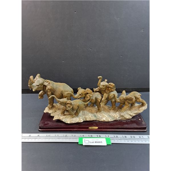 Ruby's Collection - Elephant Family Figurine Decor - Trunk Repaired, As Is - 14" x 7" x 4"