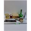 Image 1 : Lot: End Table Vintage Clocks, Green Decanter, "B" Light up Sign, Misc