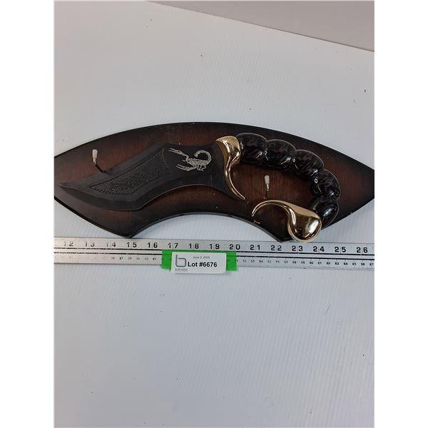 Stainless Steel Scorpian Style Themed Knife w/Wood Holder - 18" x 7"