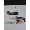 Image 1 : Indonesian Elephant Themed Knife w/Sheath - 7.5" Blade Length