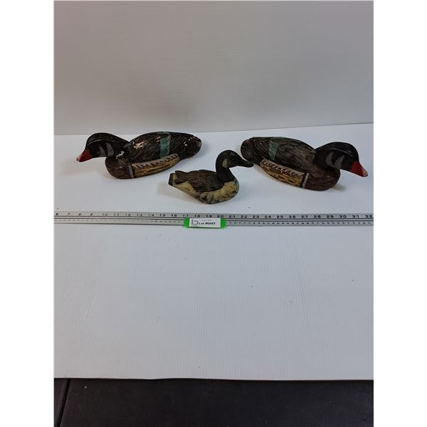 (3) Heritage Mint Brand Wood Duck Figurines: (2) 11" x 5" x 4.5" & (1) 6" x 5" x 3"