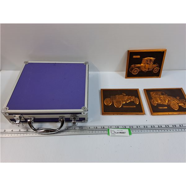 (3) Copper Car Art Made in Canada, Padded Purple Case