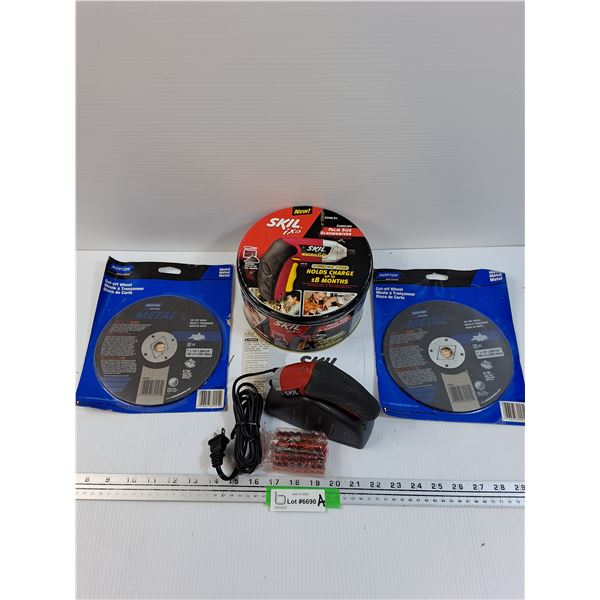 Metal Cutoff Wheels, Skil Bit Driver with charger (powers on)