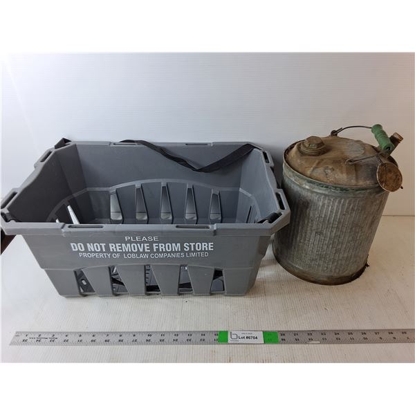 Vintage Galvanized Watering Can, Basket