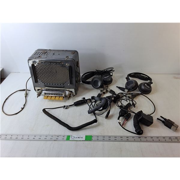 Vintage Vehicle Radio, (2) Headphones, Misc. Cords