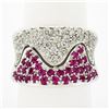 Image 1 : Italian 14k White Gold Pink Sapphire & Diamond Wavy Design Wide Cigar Band Ring