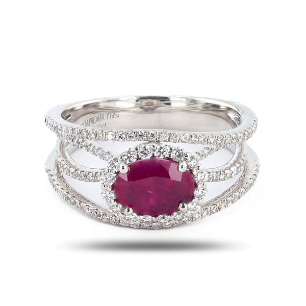 1.03 ctw BURMESE Ruby and 0.55 ctw Diamond Platinum Ring (GIA CERTIFIED)