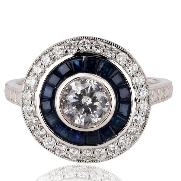 0.65 ctw Diamond and 1.11 ctw Blue Sapphire Platinum Ring (0.99 ctw Diamonds)