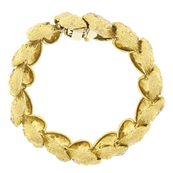 Vintage 18k Gold & Platinum 5.0 ctw Old Diamond Etched Floral Statement Bracelet