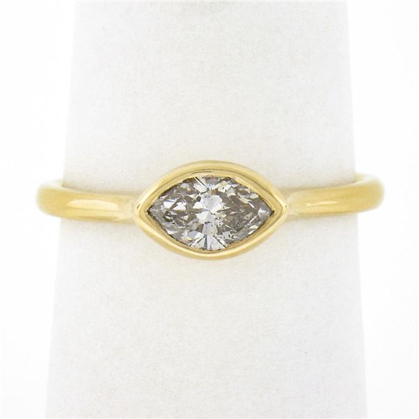 NEW 14k Yellow Gold 0.53 ctw Marquise Bezel Diamond Solitaire Petite Simple Ring