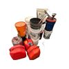 Image 1 : Group - Pails & Jerry Cans (Partially Full Buckets of Unused Motor Oil)