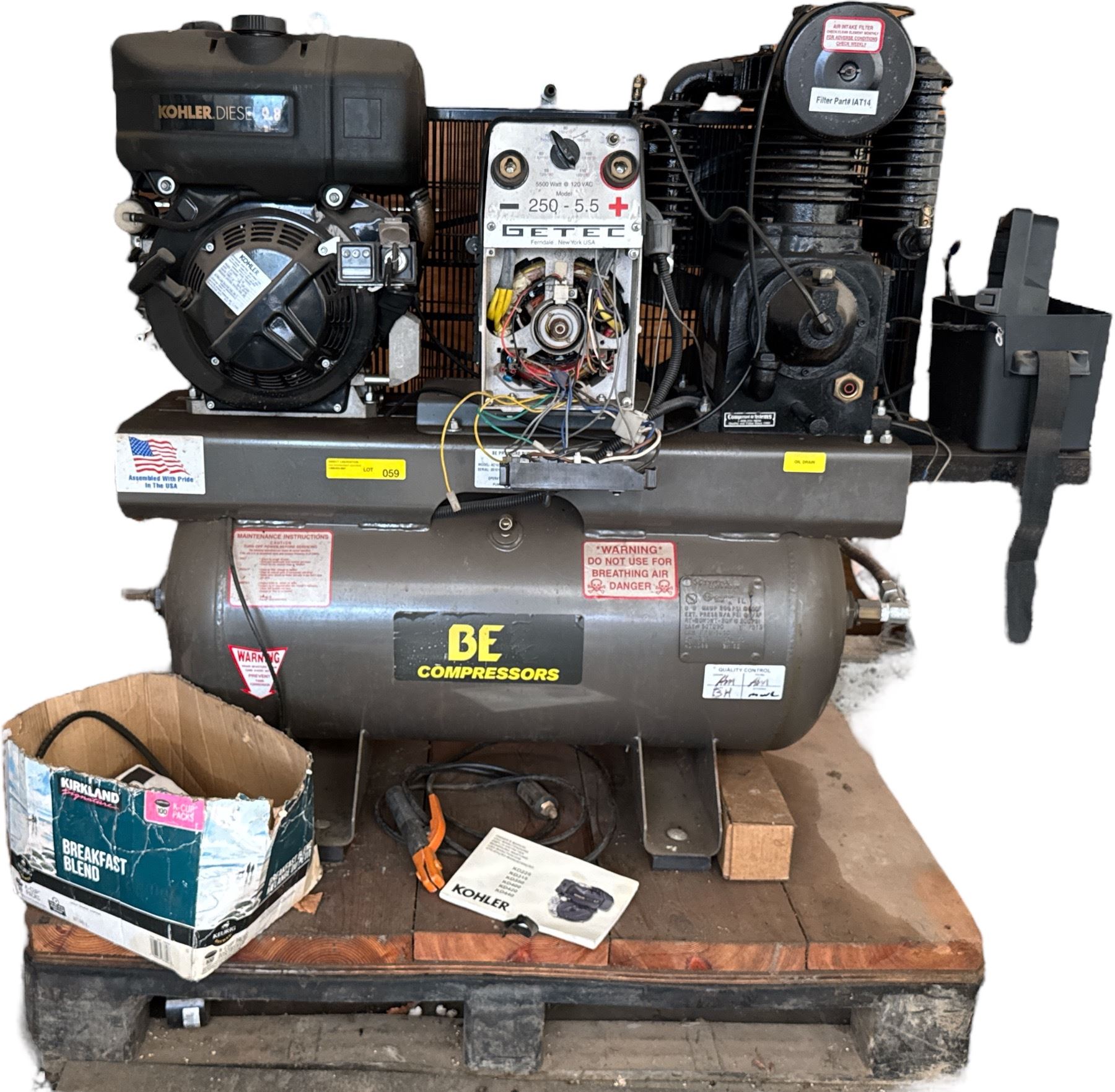 Pi Compressor BE Compressors 200psi Compressor/Generator/Welder w/ Kohler Deisel 9 ...