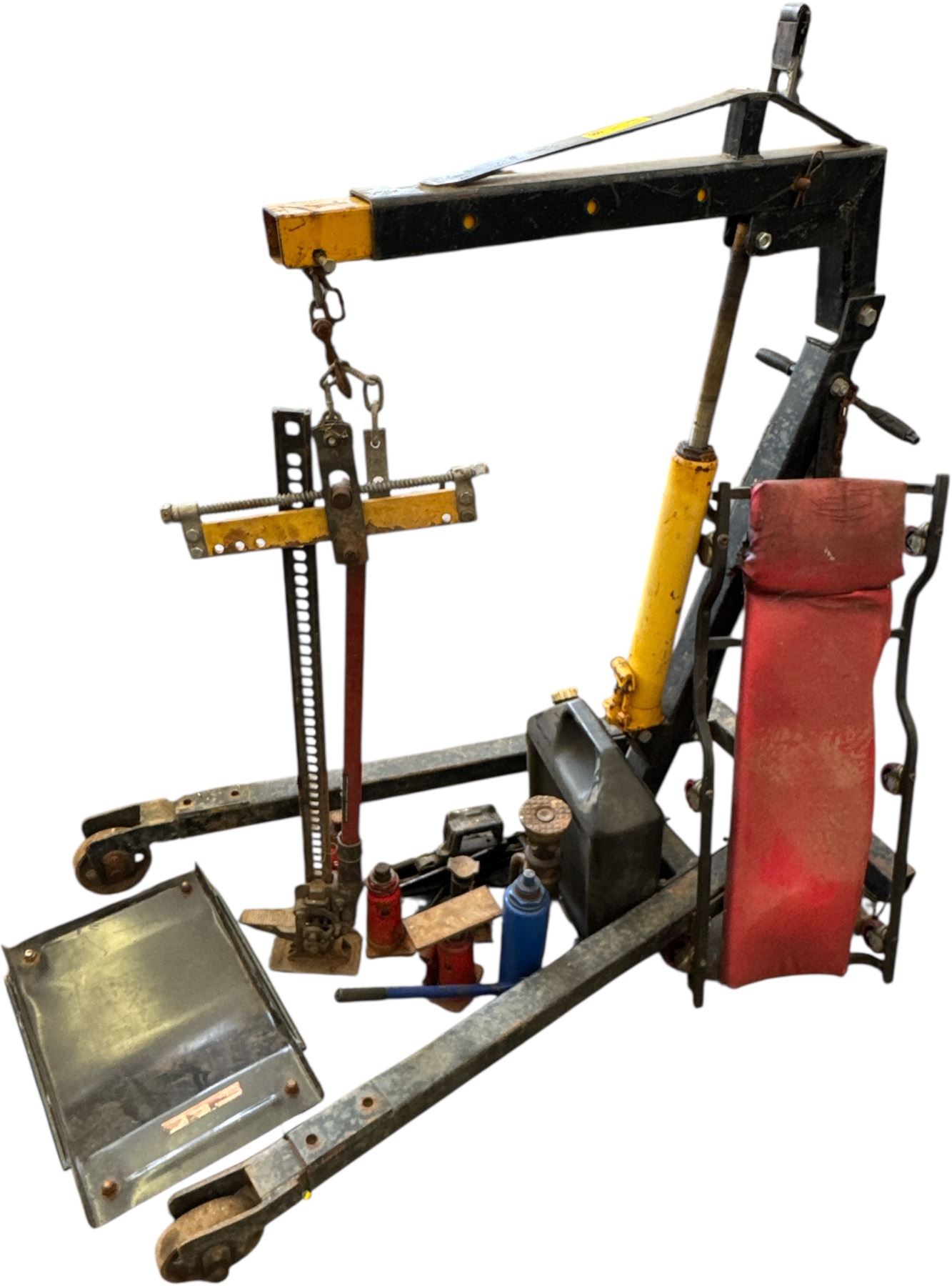 Mechanic's Special Cherry Picker Engine Hoist w/ Creeper, Stool, Misc ...