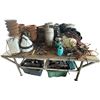 Image 1 : Large Lot of Planters, Sprayers, Netting and Large Steel Framed Table