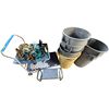 Image 1 : Mixed Lot Garbage Cans, Cart, Stool and Rope