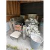 Image 1 : Assorted Lot: Aluminum Lights, Oil Tank, Screens, Chair and Rolling Bin Cart
