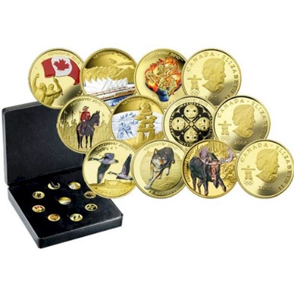 2007 $75 Vancouver Olympics Gold 9-Coin Set with Display Case.  2.025oz.