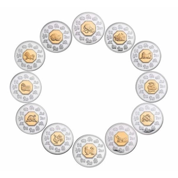 1998-2009 $15 Complete Lunar Calendar Coin Set - Lot of 12 coins (Tiger to Ox) each in its original 