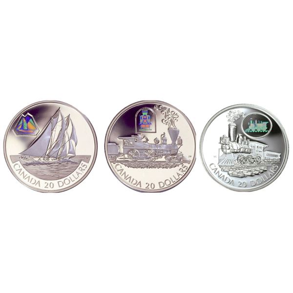 2000 $20 Transportation on Land, Sea and Rail: The Scotia, The Scotia and The Bluenose, lot of 3 coi