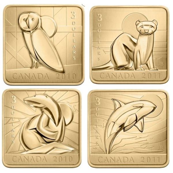 2010 $3 Wildlife Conservation Series: Barn Owl, Polar Bear, Black Footed Ferrit & Orca  - Sterling S