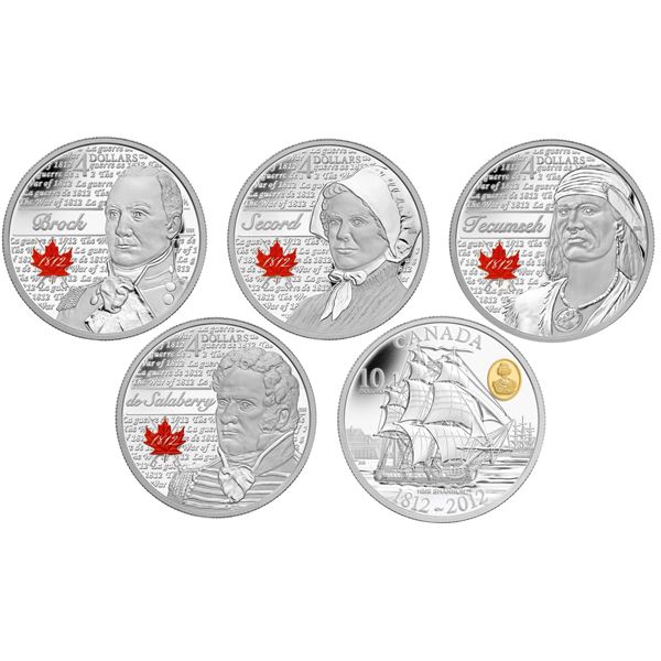 2012 $4 Heroes of 1812: Sir Isaac Brock, Laura Secord, Tecumseh, Charles Michel De Salaberry & 2012 