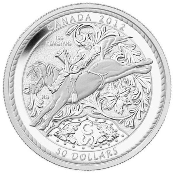 2012 $50 100 Years of the Calgary Stampede - Pure Silver Coin.
